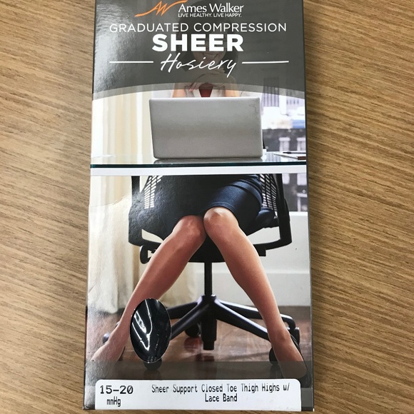 Ames Walker Graduated Compression Sheet Hosiery Medium Black Thigh Highs Closed - Picture 1 of 3